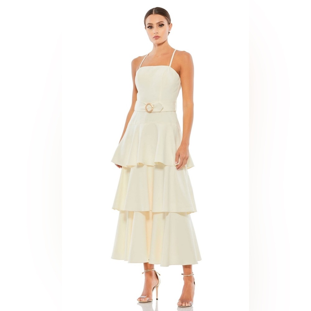 Mac Duggal Ieena Midi Ivory Cream Dress #26629  Sz 2